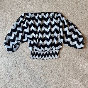 Black and White Zigzag Off the Shoulder Top